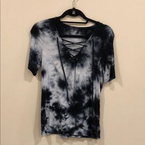 Tie-dye tie up short sleeve tee